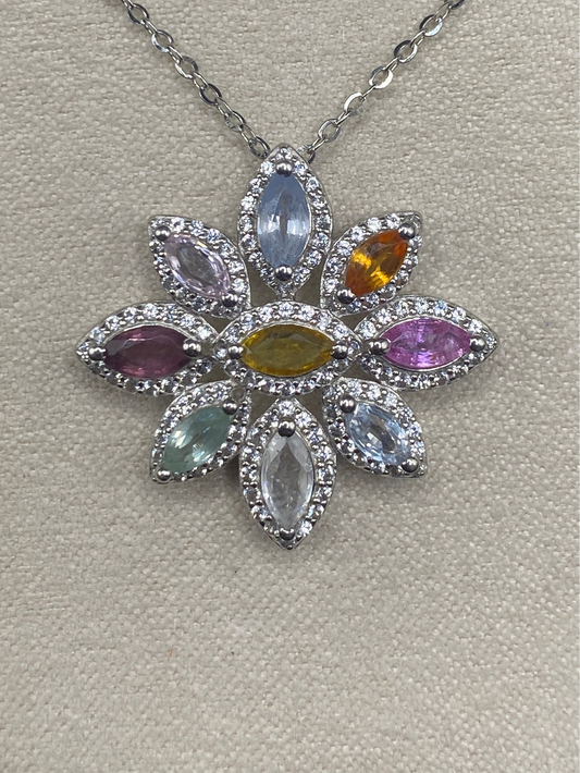 Moonstone, sapphire, topaz, amethyst, tourmaline necklace Sterling Silver