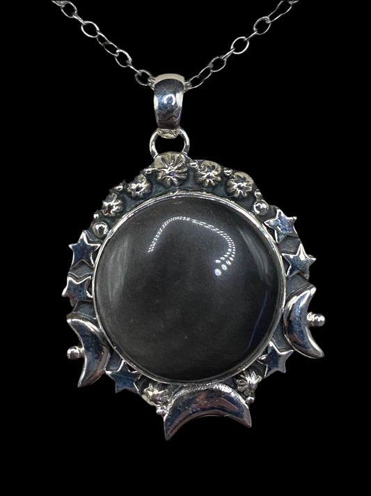 Silver sheen obsidian Sterling Silver