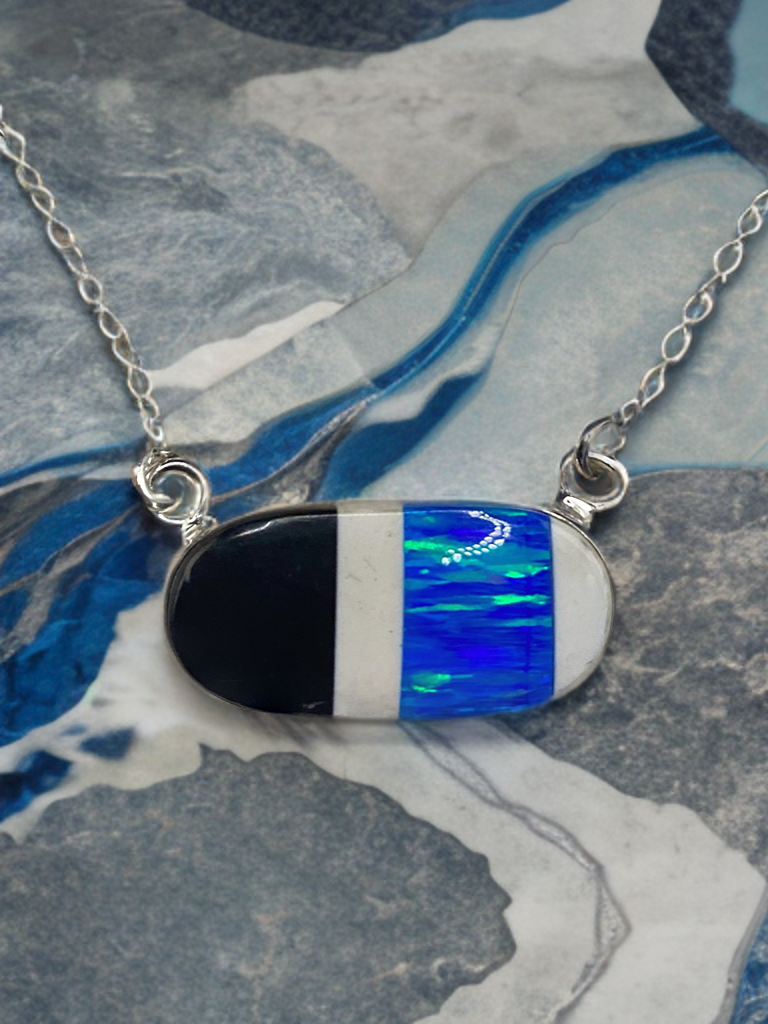 Aurora opal, onyx + agate Sterling Silver