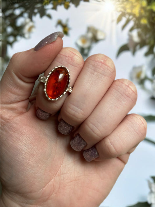 Size 8.5 Amber ring sterling silver