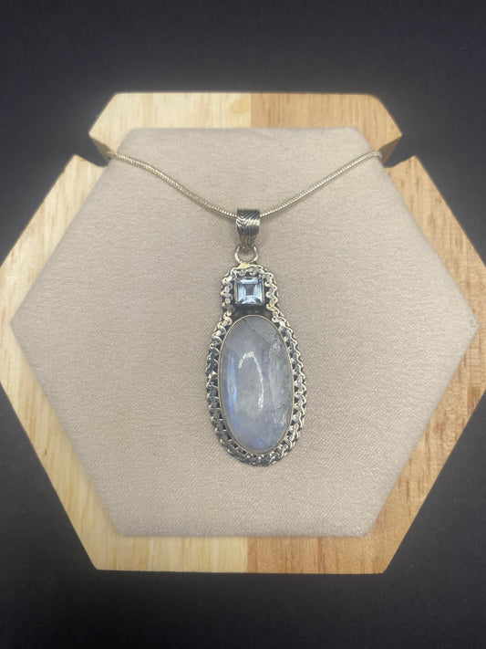 Moonstone and blue topaz necklace Sterling Silver