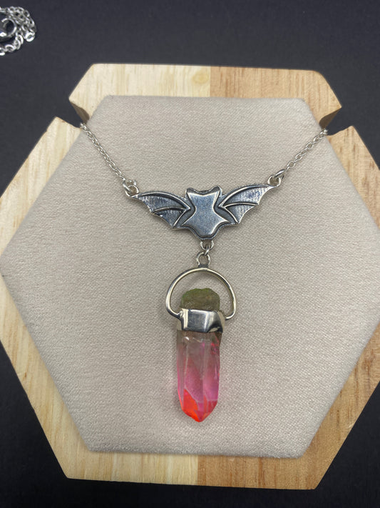 Pink aura quartz necklace Sterling Silver