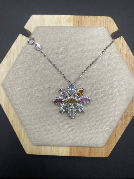 Moonstone, sapphire, topaz, amethyst, tourmaline necklace Sterling Silver