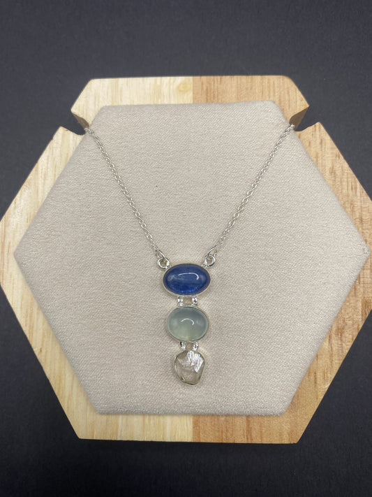 Kyanite, aquamarine, and herkimer diamond Sterling Silver