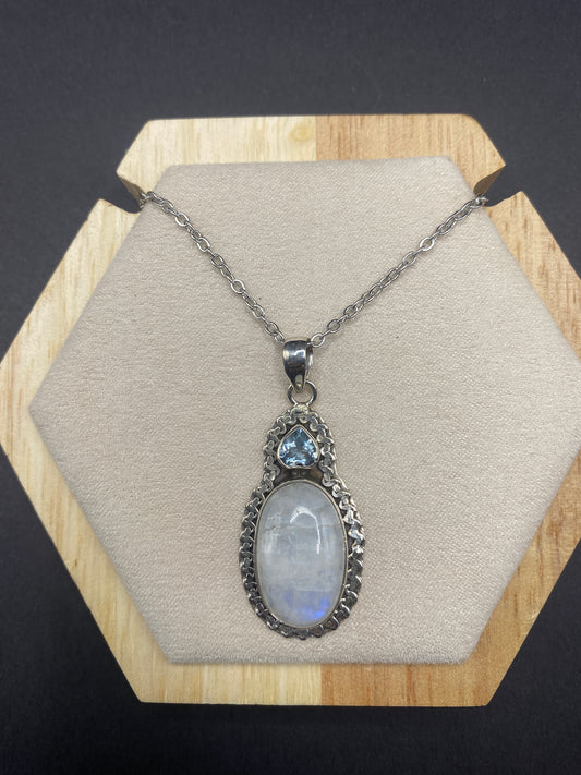 Moonstone with blue topaz Sterling Silver