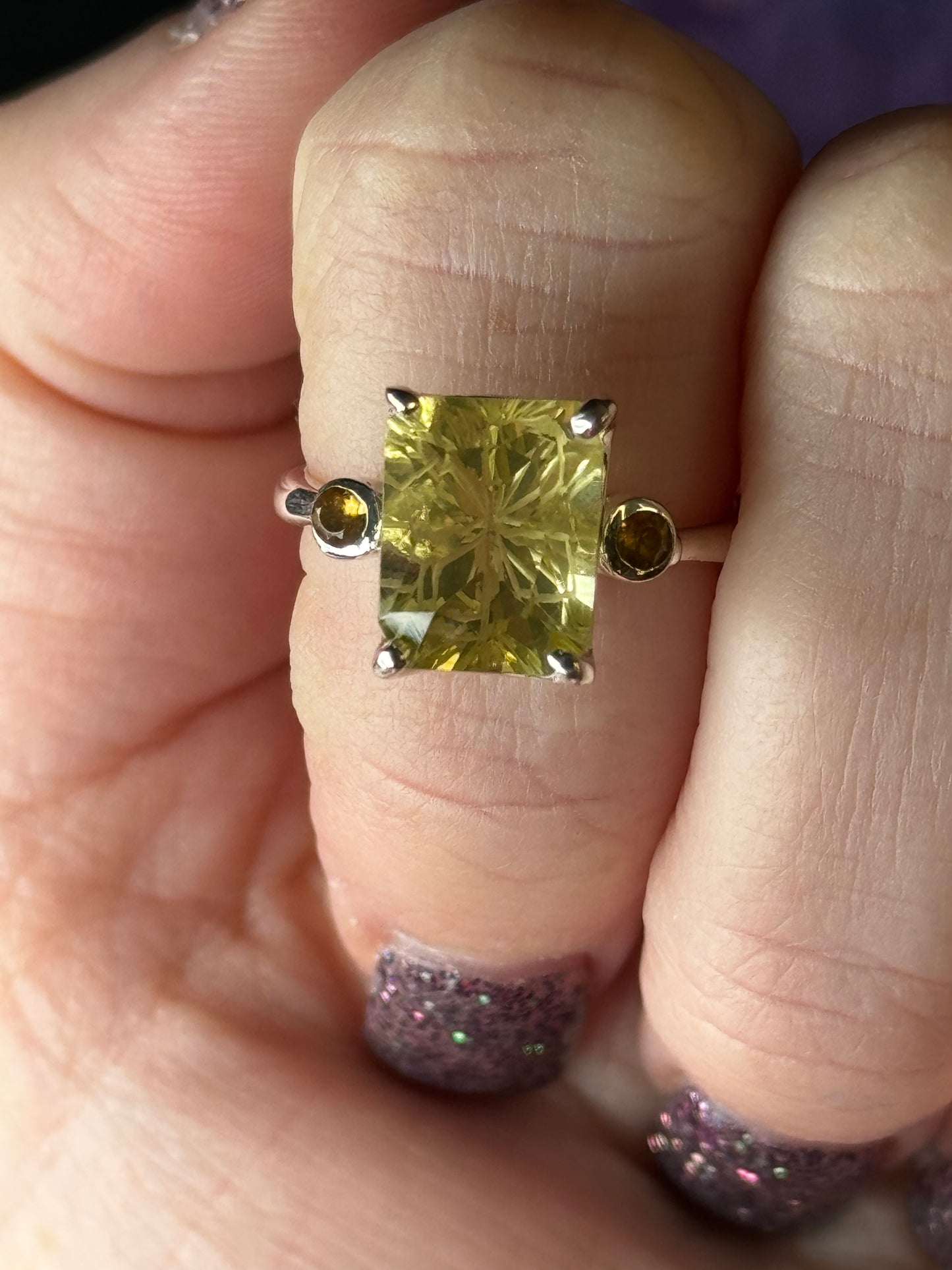 Size 7.75 lemon topaz white citrine sterling silver