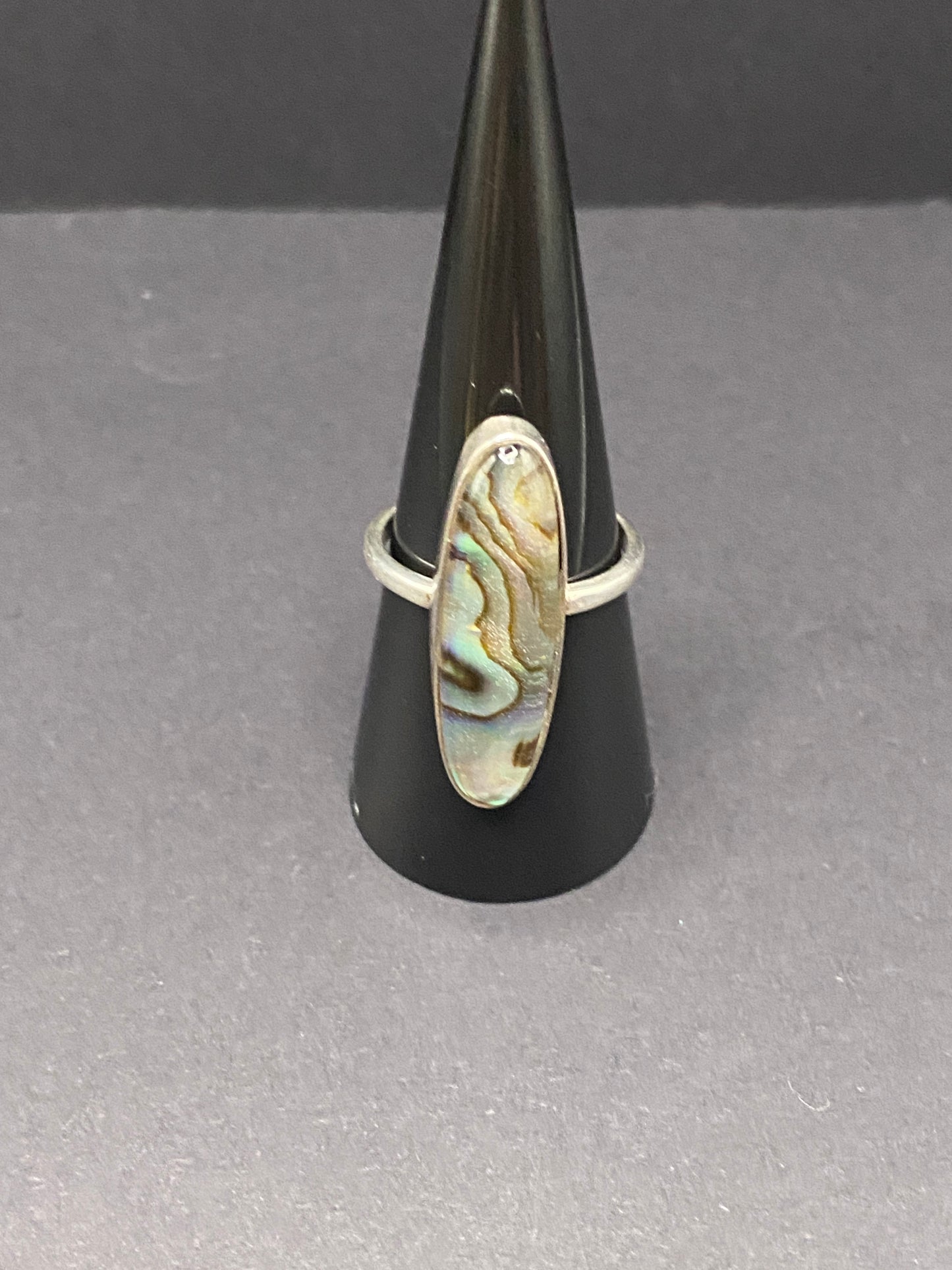 size 8.5 abalone and quartz doublet sterling silver