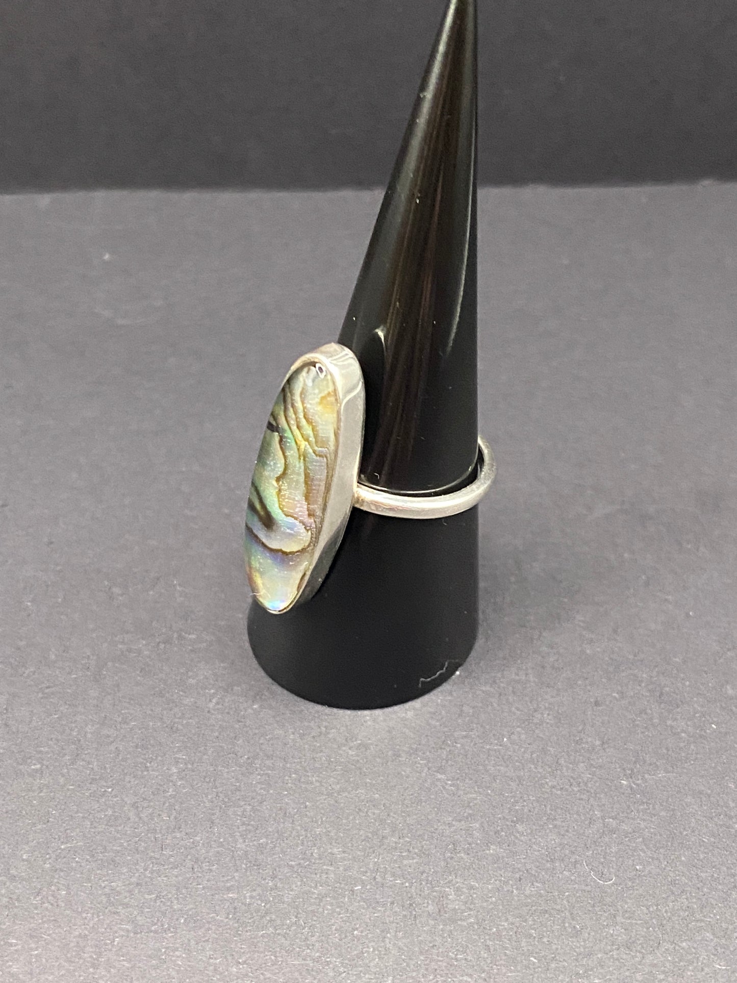 size 8.5 abalone and quartz doublet sterling silver