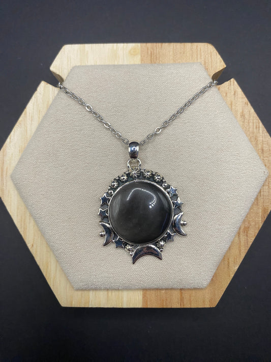 Silver sheen obsidian Sterling Silver