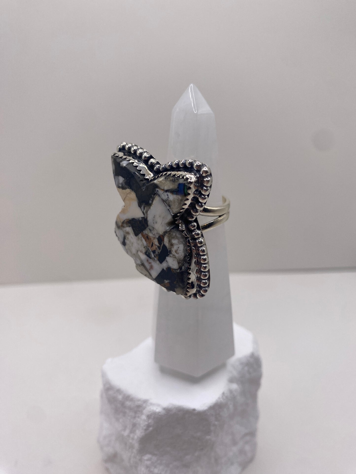 Size 7.5 white buffalo stone sterling silver
