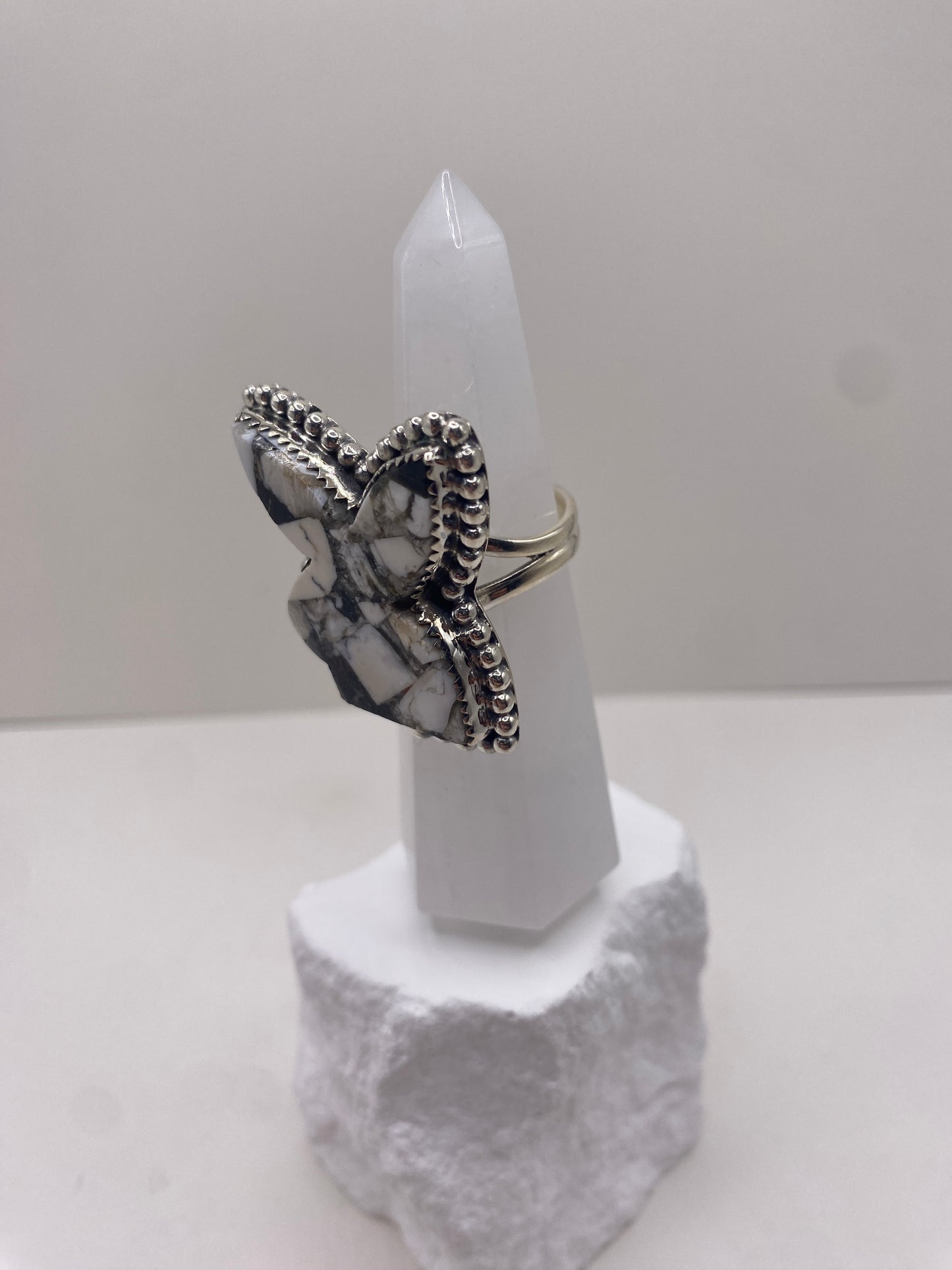 Size 8.5 white buffalo stone sterling silver