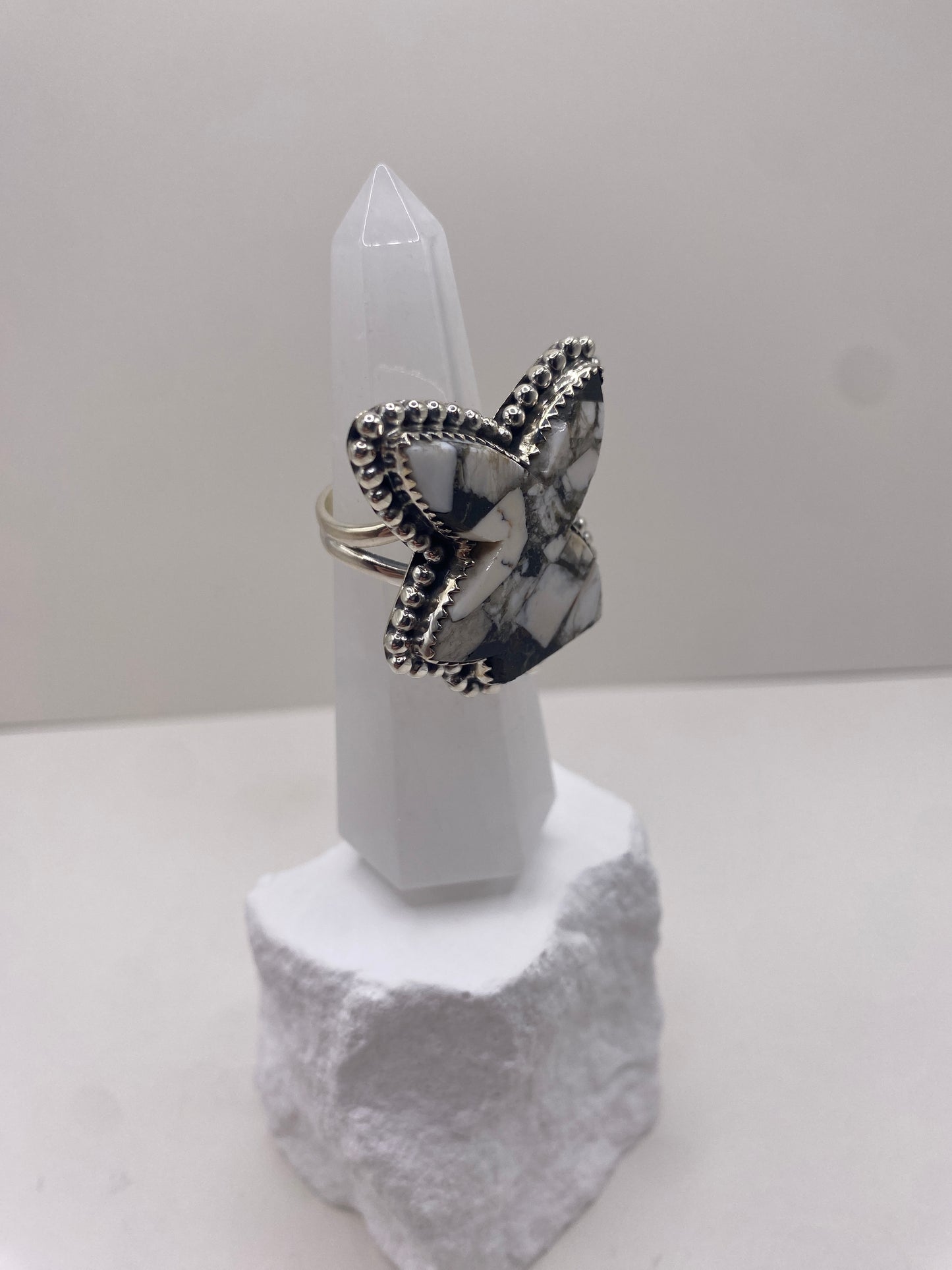 Size 8.5 white buffalo stone sterling silver