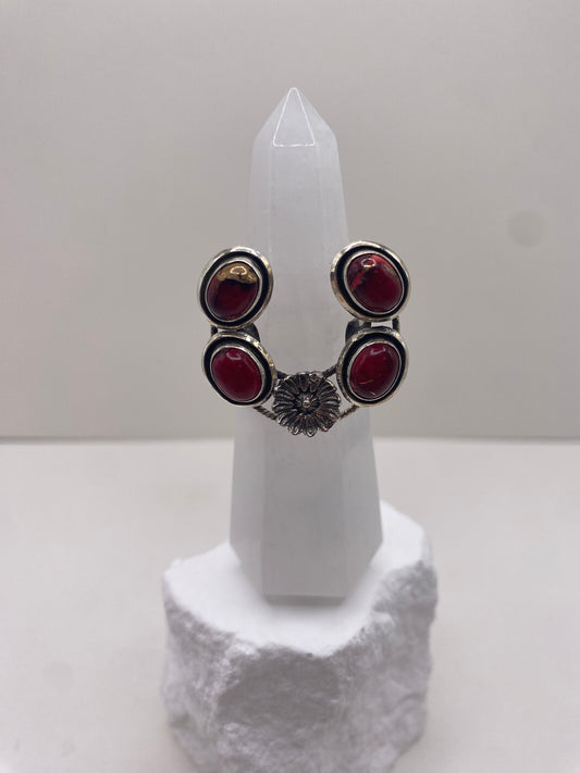 Size 7.25 red dahlia turquoise sterling silver