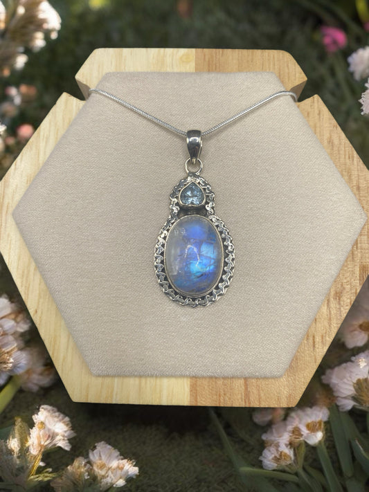 Moonstone with blue topaz Sterling Silver