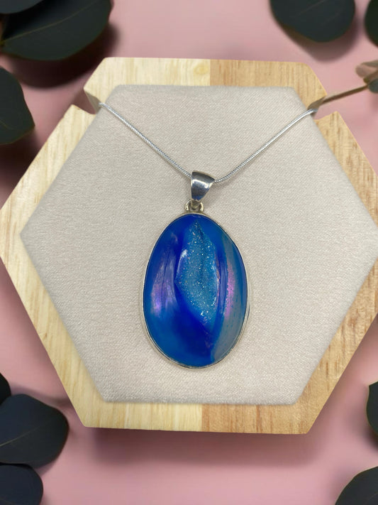 Aqua blue druzy necklace Sterling Silver