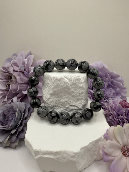 Snowflake obsidian Stretchy Bracelet 6-8 inches