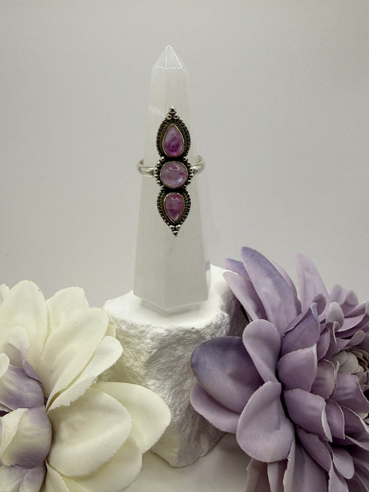 Pink moonstone size 8 sterling silver