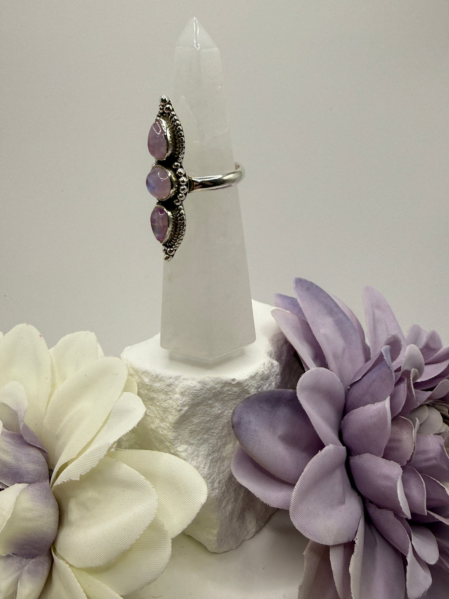 Pink moonstone size 8 sterling silver