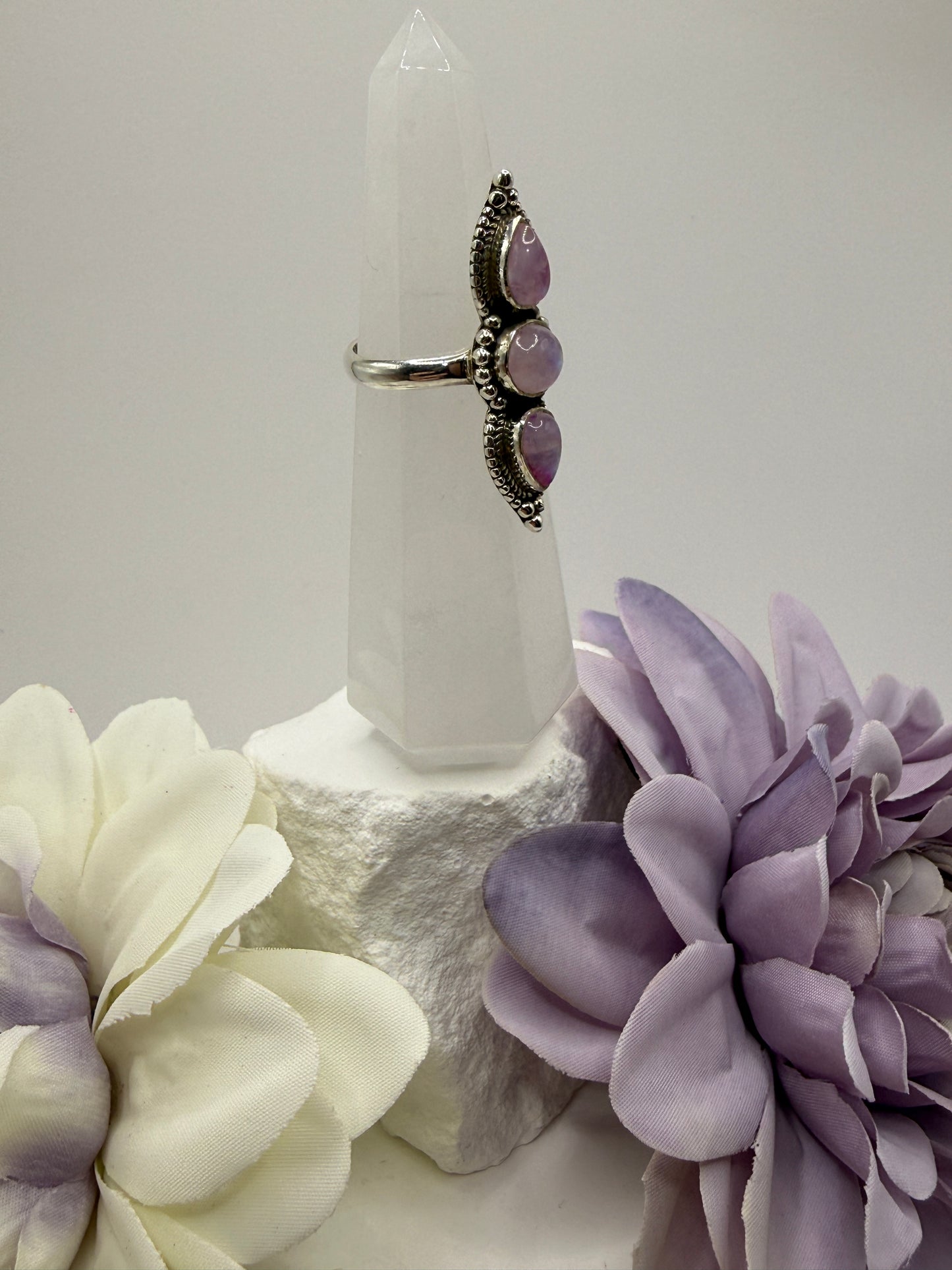 Pink moonstone size 8 sterling silver