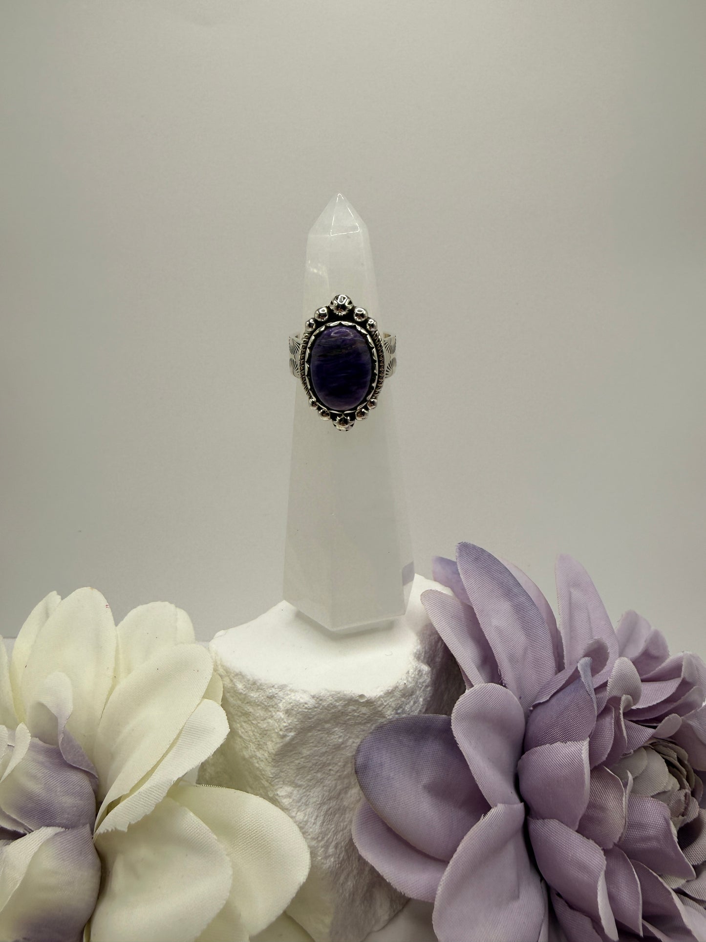 Charoite size 6.25 sterling silver