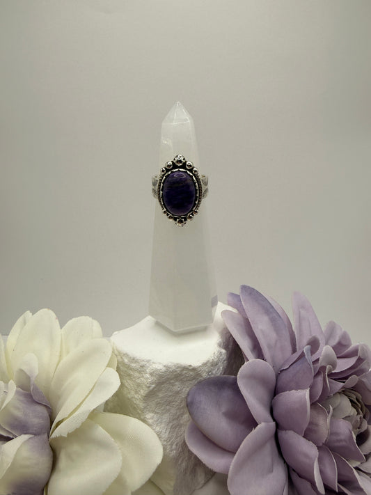 Charoite size 6.25 sterling silver