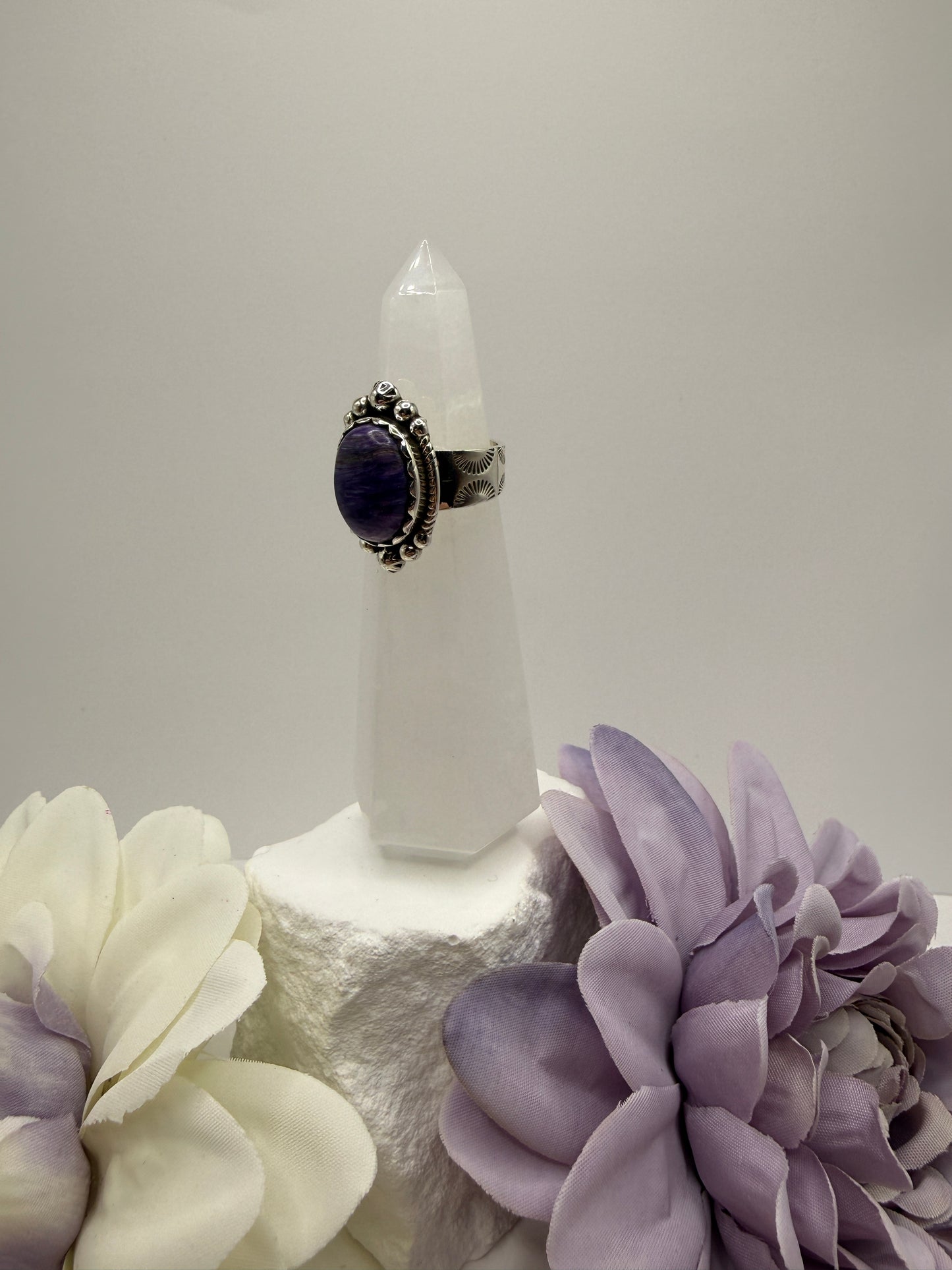 Charoite size 6.25 sterling silver
