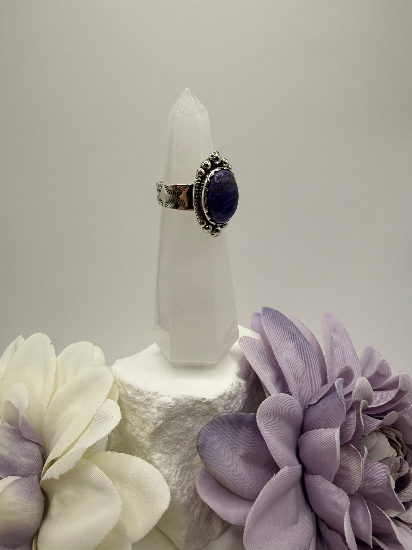Charoite size 6.25 sterling silver
