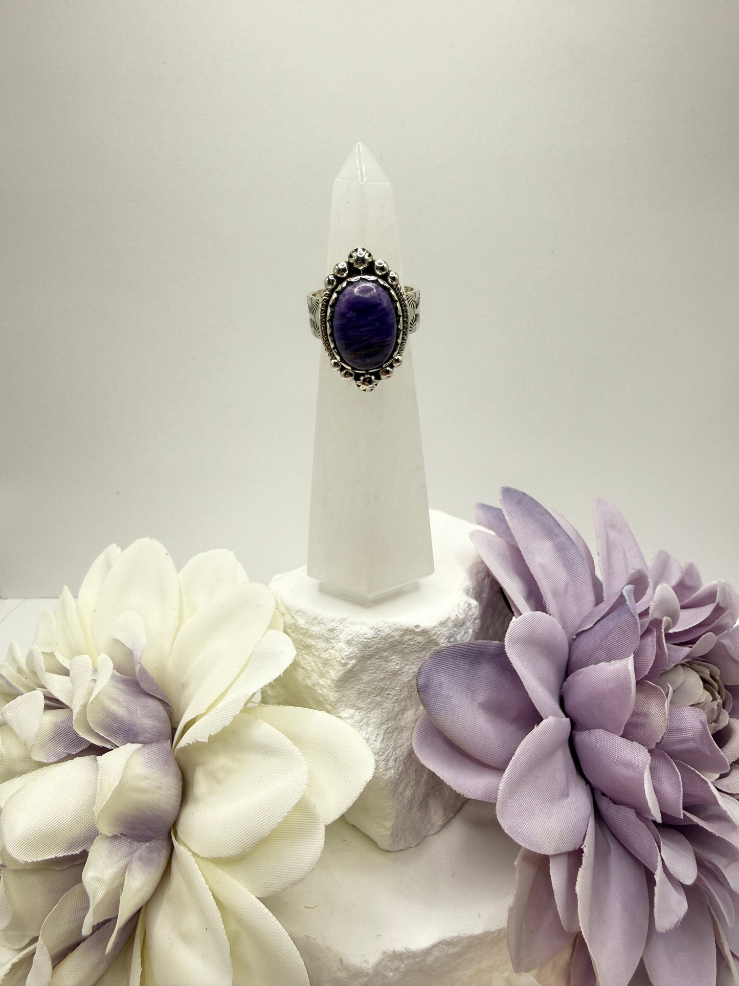 Charoite size 6.25 sterling silver