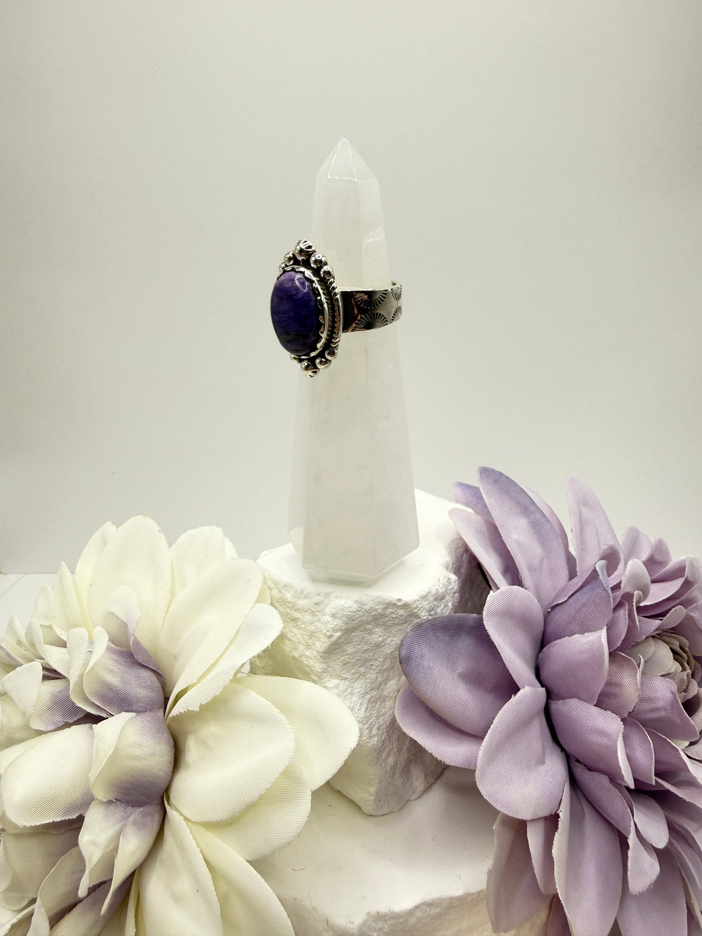 Charoite size 6.25 sterling silver