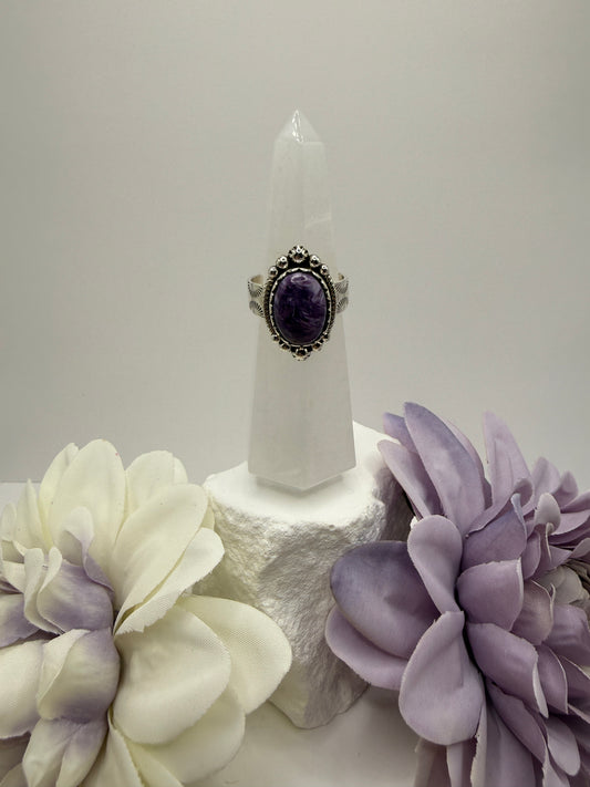 Charoite size 9 sterling silver