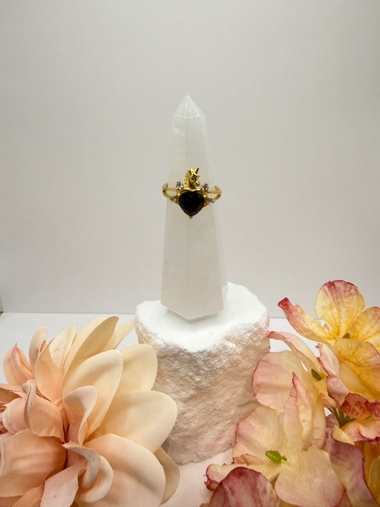 Black onyx adjustable size 5-10 sterling silver with gold overlay