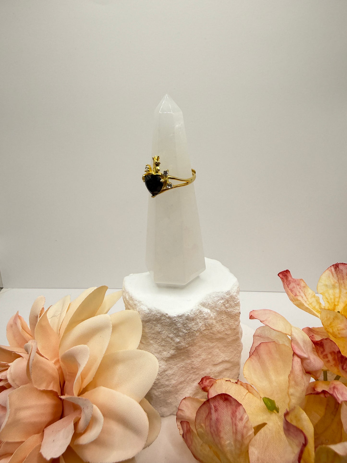 Black onyx adjustable size 5-10 sterling silver with gold overlay