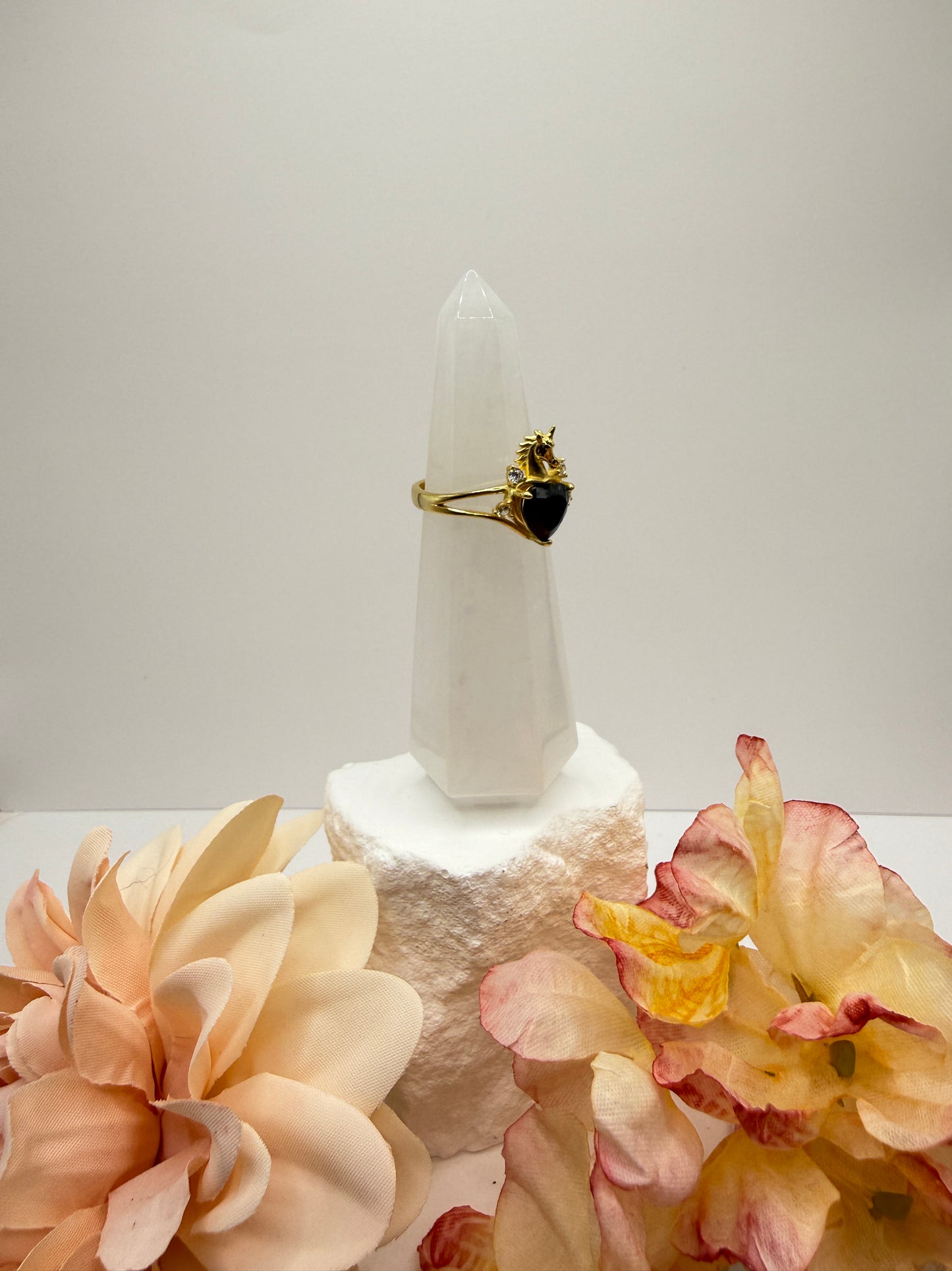 Black onyx adjustable size 5-10 sterling silver with gold overlay