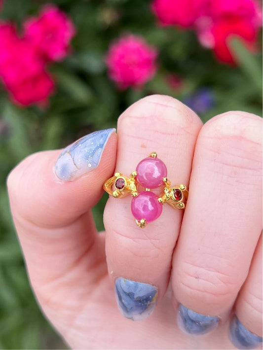 Size 7.75 Star Ruby and Garnet Ring 14k gold over Sterling Silver