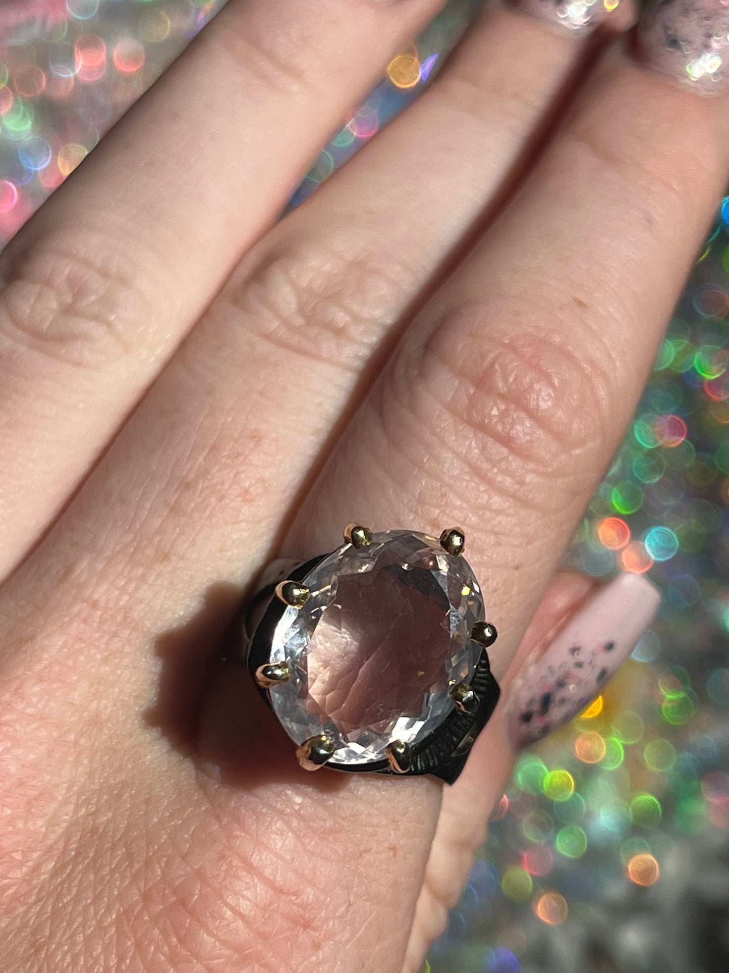 Size 8.5 Lavender Rose Quartz Ring Rhodium over Sterling Silver