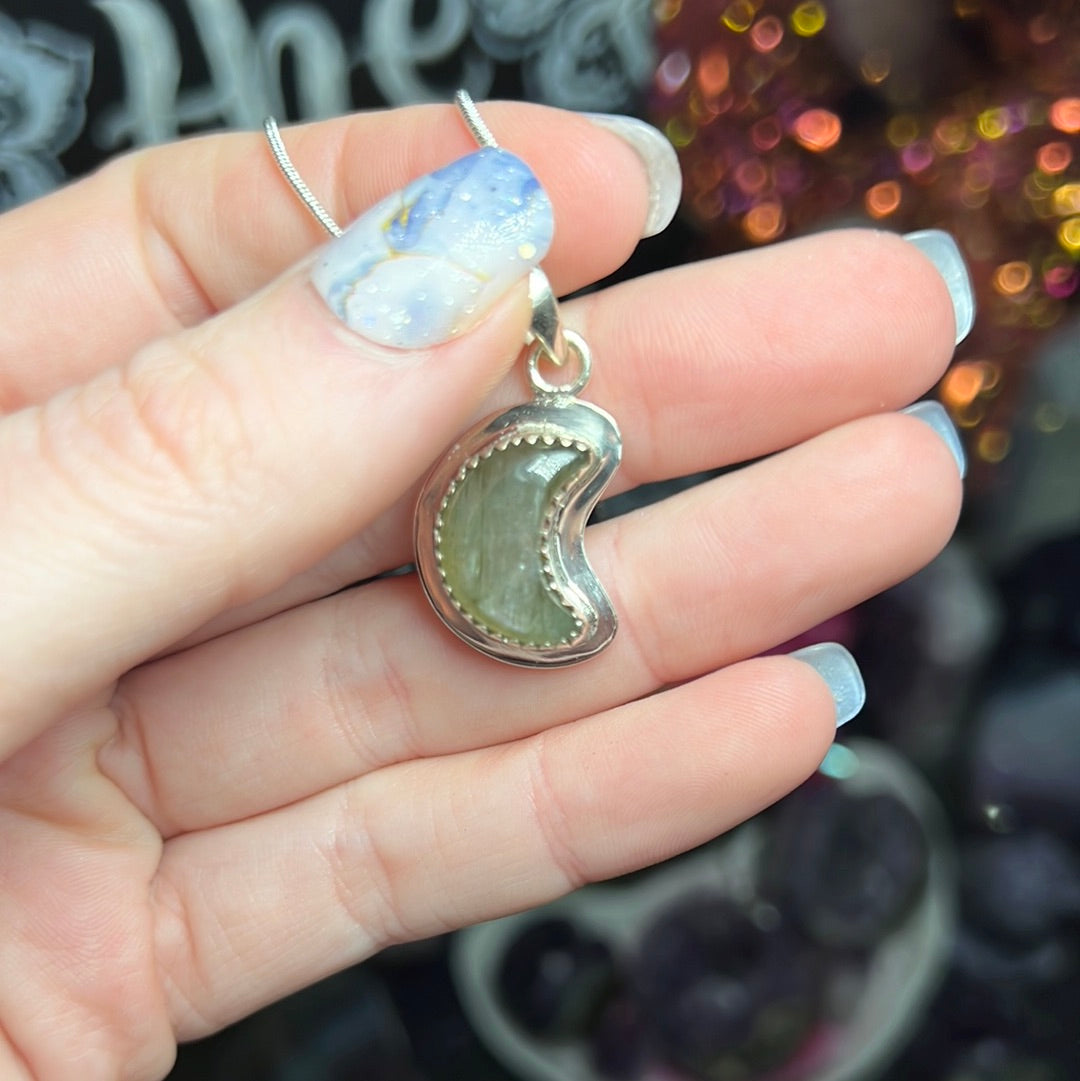 Purple Labradorite Moon Necklace Sterling Silver