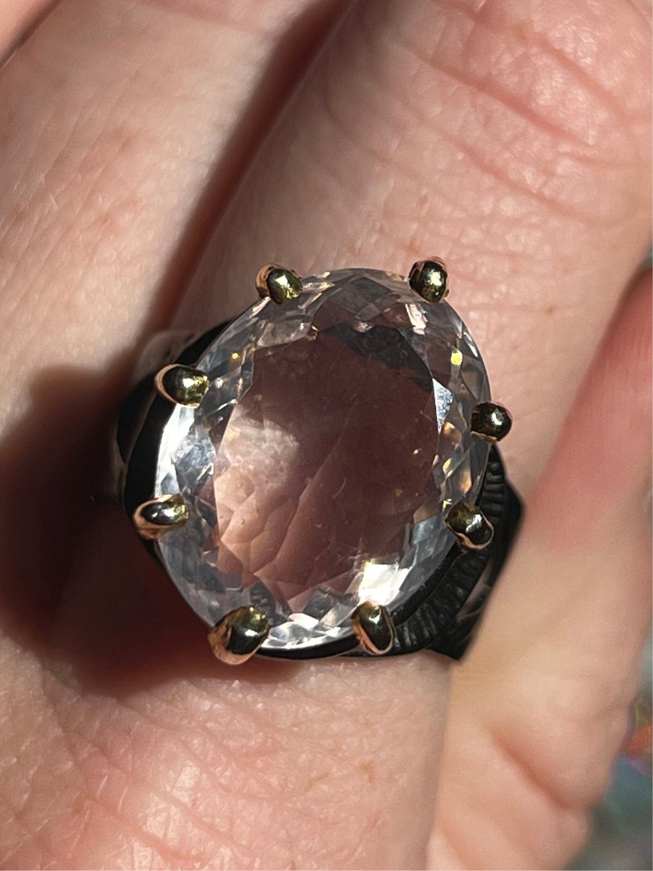 Size 8.5 Lavender Rose Quartz Ring Rhodium over Sterling Silver