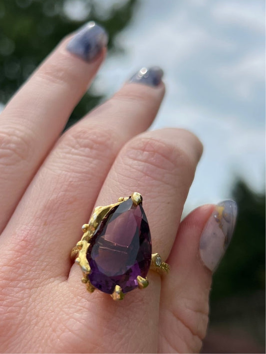 Size 8 Amethyst Ring 14k gold over Sterling Silver