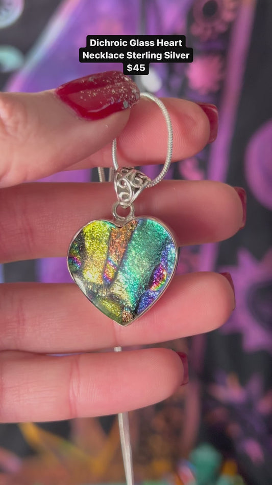 Dichroic Glass Heart Necklace Sterling Silver