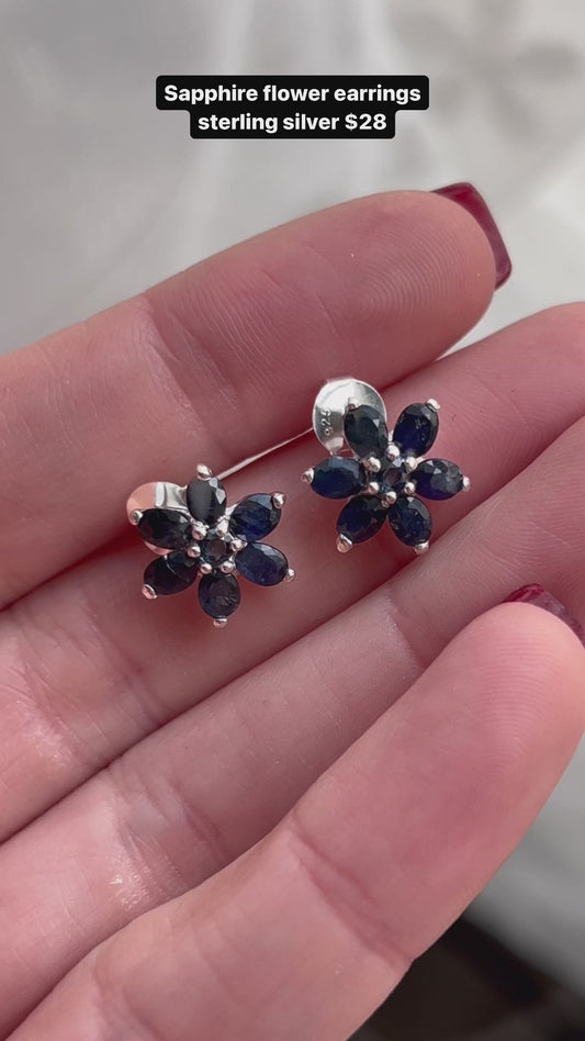 Sapphire flower earrings sterling silver