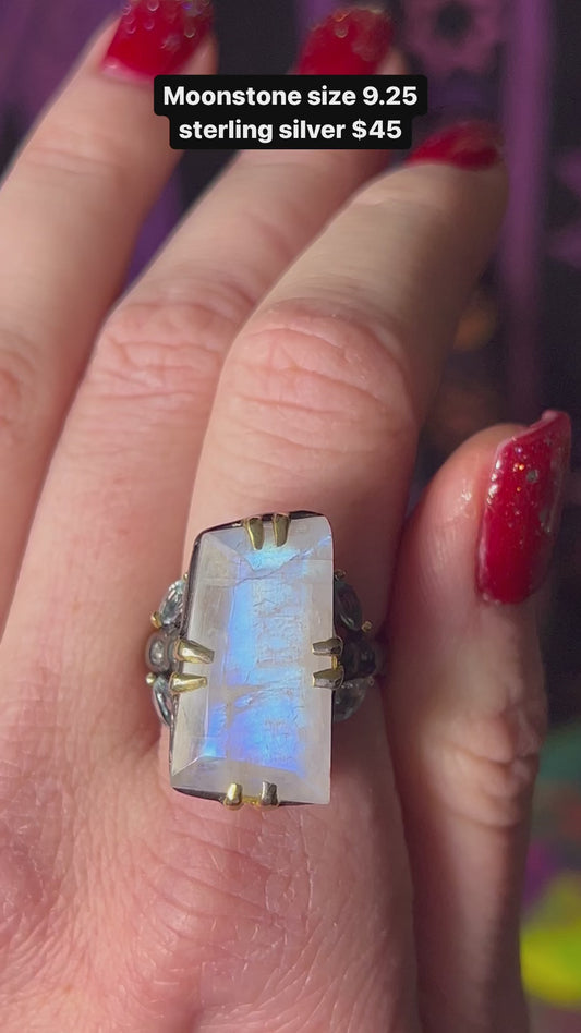 Moonstone Ring size 9.25 rhodium over sterling silver