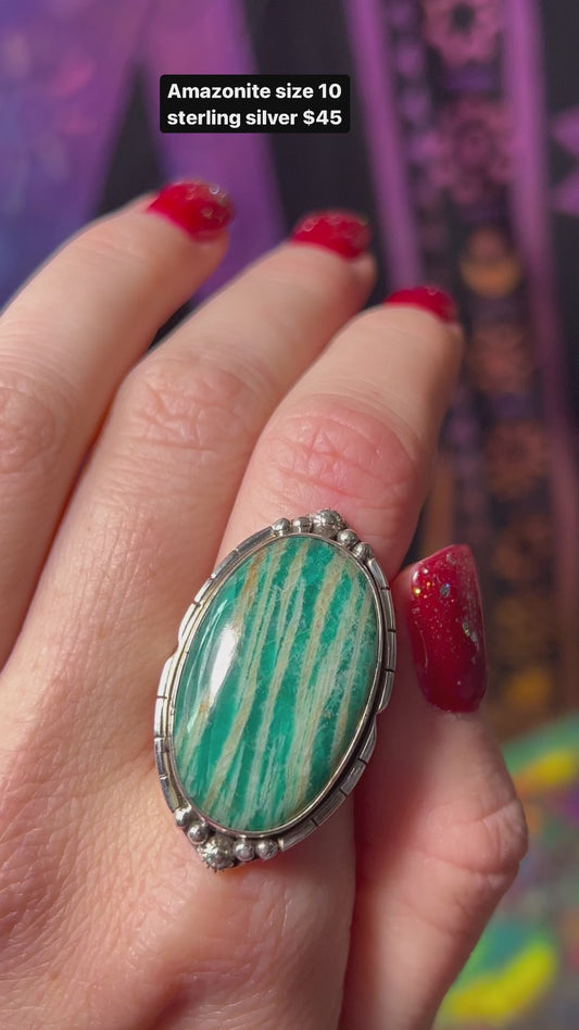 Amazonite ring size 10 sterling silver