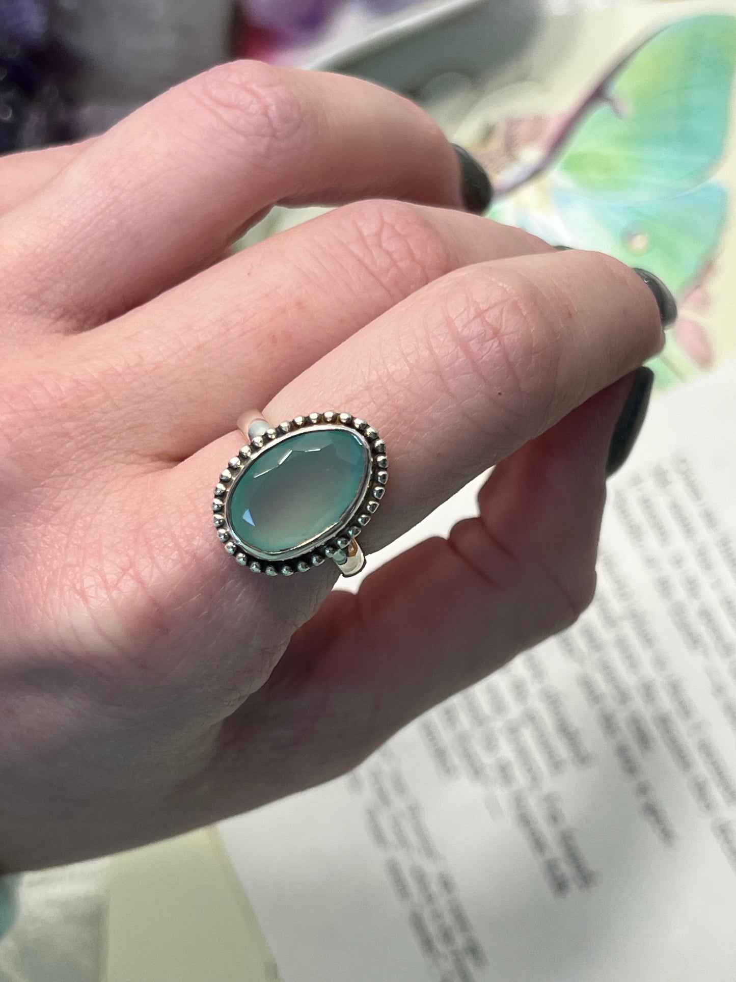 Size 8 Aqua Chalcedony Ring Sterling Silver