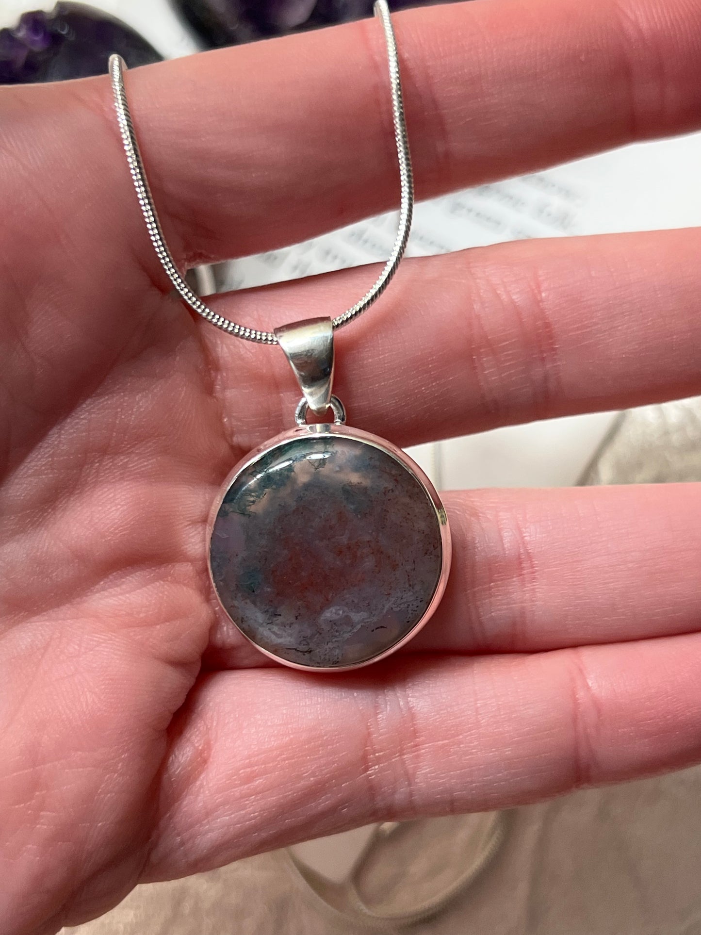 Moss Agate Necklace Sterling Silver
