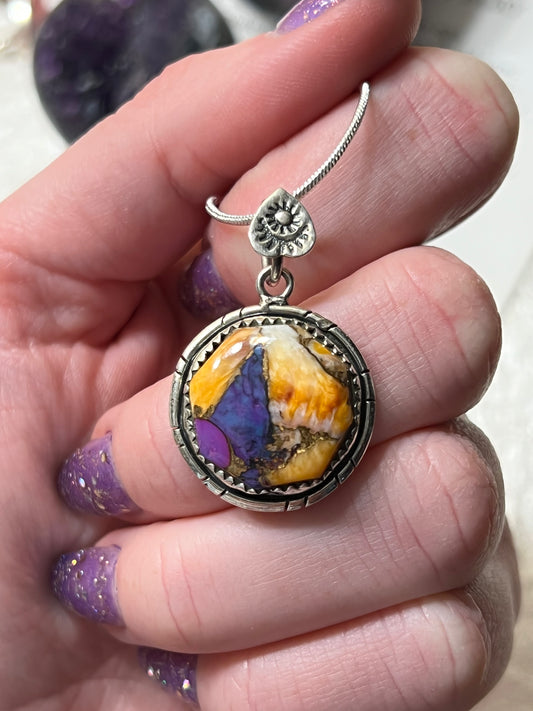 Purple Copper Turquoise and Spiney Oyster Necklace Sterling Silver