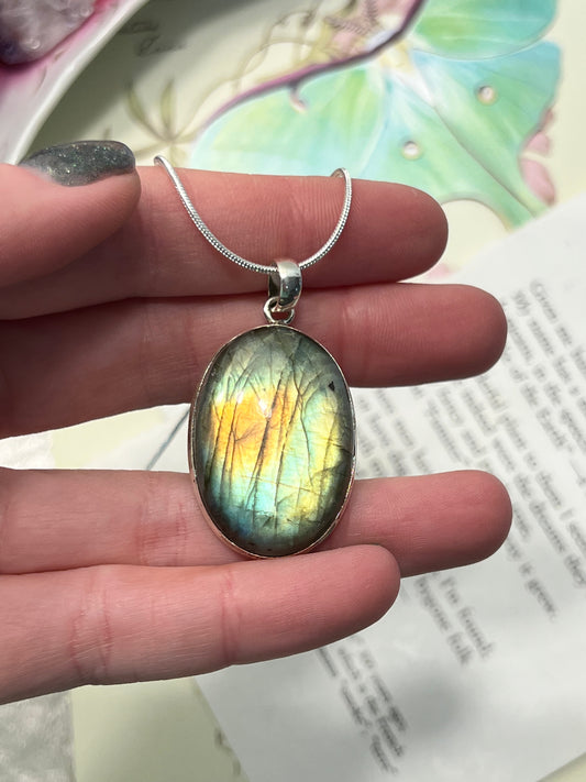 Labradorite Pendant Necklace Sterling Silver
