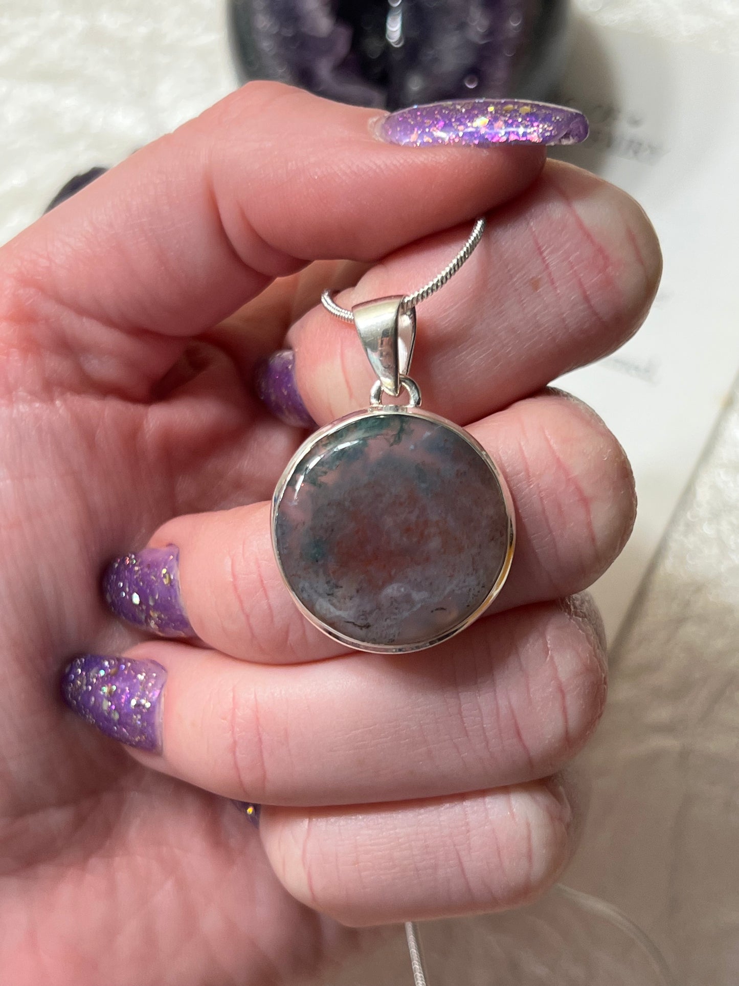 Moss Agate Necklace Sterling Silver